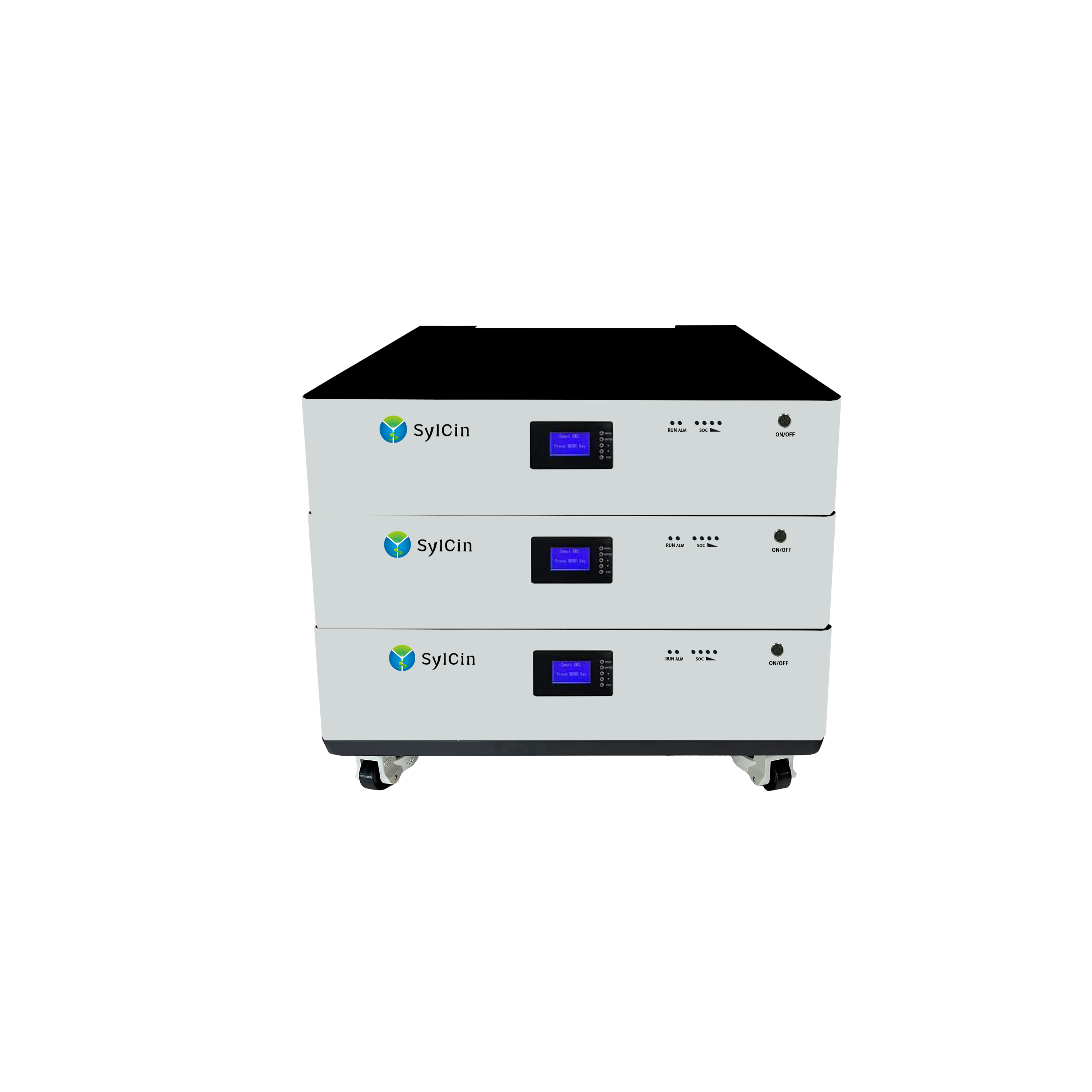 Front view of 48V stackable lithium battery.